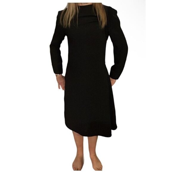 Valentino Boutique Vintage Authentic Solid Black Long Sleeve MIDI Dress 4 Small - Picture 5 of 8